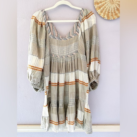 Free People Cozy Stripe Mini Bohemian Dress European Summer - Picture 2 of 5